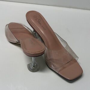 Stylish Clear and Tan Heels